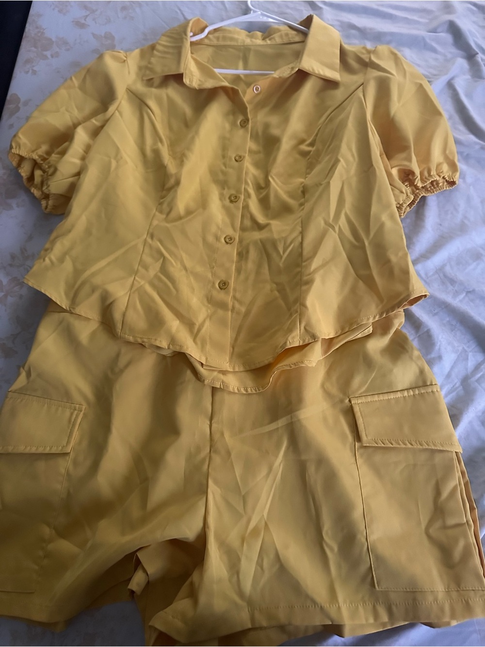 Yellow Women's Short-Sleeve Button Shirt & Shorts Set